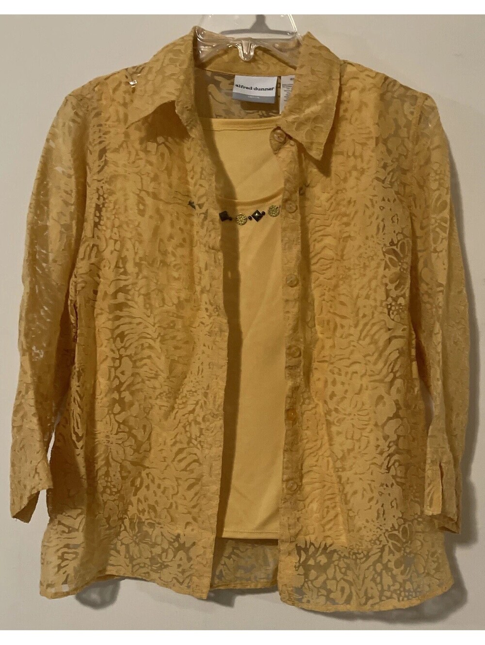 Alfred Dunner Womens 6 Petite Yellow Blouse Set - Tank & 3/4 Sleeve Shirt! A4052